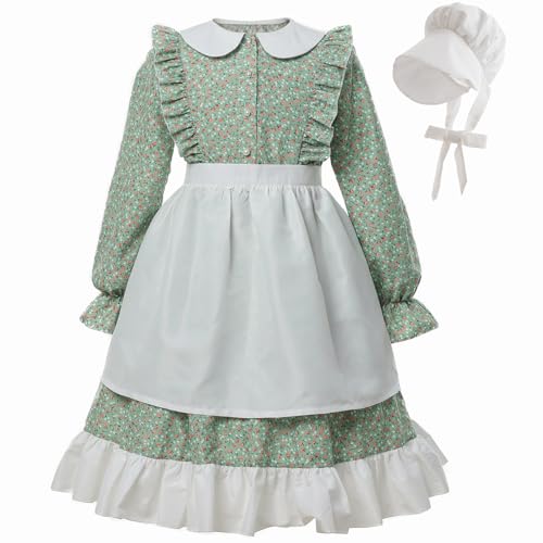 FCCAM Prärie-Kleider für Mädchen, Pionier-Kostüm, 19. Jahrhundert, lange Ärmel, Kolonialkleid, Grün, XXL von FCCAM FCCAM