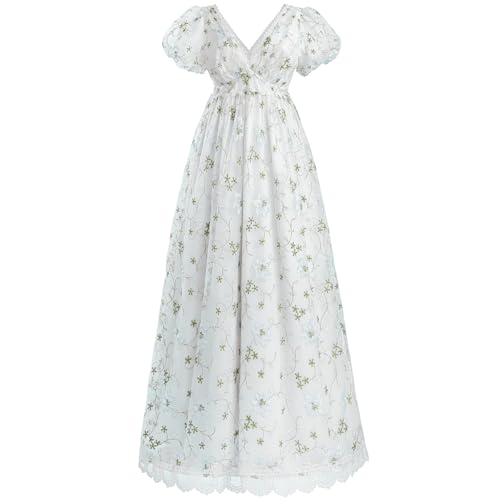 FCCAM Regency-Kleid für Damen, V-Ausschnitt, Empire-Taille, 1800er-Jahre-Kostüm, Ballkleid, Größe S von FCCAM FCCAM