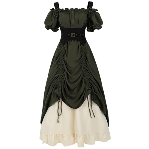 FCCAM Renaissance-Kostüm für Damen, kurzärmelig, Steampunk-Piratenkleid, schulterfrei, Ren-Faire-Outfit, Grün , S FCCAM Renaissance-Kostüm für Damen, kurzärmelig, Steampunk-Piratenkleid, schulterfrei, Ren-Faire-Outfit, Grün , S von FCCAM FCCAM