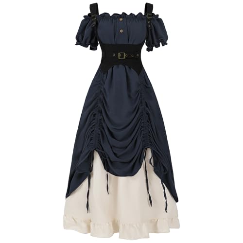 FCCAM Renaissance-Kostüm für Damen, kurzärmelig, Steampunk-Piratenkleid, schulterfrei, Ren-Faire-Outfit, Marineblau, XXL FCCAM Renaissance-Kostüm für Damen, kurzärmelig, Steampunk-Piratenkleid, schulterfrei, Ren-Faire-Outfit, Marineblau, XXL von FCCAM FCCAM