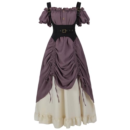 FCCAM Renaissance-Kostüm für Damen, kurzärmelig, Steampunk-Piratenkleid, schulterfrei, Ren-Faire-Outfit, Violett, L FCCAM Renaissance-Kostüm für Damen, kurzärmelig, Steampunk-Piratenkleid, schulterfrei, Ren-Faire-Outfit, Violett, L von FCCAM FCCAM