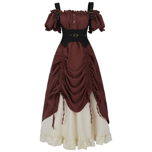 FCCAM Renaissance-Kostüm für Damen, kurzärmelig, Steampunk-Piratenkleid, schulterfrei, Ren-Faire-Outfit, garnet red, Small FCCAM Renaissance-Kostüm für Damen, kurzärmelig, Steampunk-Piratenkleid, schulterfrei, Ren-Faire-Outfit, garnet red, Small von FCCAM FCCAM