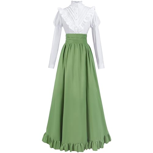 FCCAM Viktorianisches Kleid für Damen, 2-teilig, 1800er-Jahre, edwardianisches Kleid, Ballkleid, Renaissance-Kostüm, Grasgrün, X-Large FCCAM Viktorianisches Kleid für Damen, 2-teilig, 1800er-Jahre, edwardianisches Kleid, Ballkleid, Renaissance-Kostüm, Grasgrün, X-Large von FCCAM FCCAM