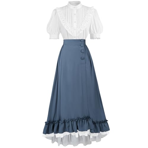 FCCAM Viktorianisches Kleid für Damen, Grün, 1800er Jahre, Edwardianisches Kleid, Kostüm, Rüschen, Maxikleid mit Taschen, M, Blau FCCAM Viktorianisches Kleid für Damen, Grün, 1800er Jahre, Edwardianisches Kleid, Kostüm, Rüschen, Maxikleid mit Taschen, M, Blau von FCCAM FCCAM