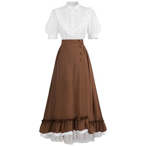 FCCAM Viktorianisches Kleid für Damen, Maxi-edwardianisches Ballkleid, Mittelalter-Kostüm, Renaissance-Kleid, 2 Stück, braun, XXL FCCAM Viktorianisches Kleid für Damen, Maxi-edwardianisches Ballkleid, Mittelalter-Kostüm, Renaissance-Kleid, 2 Stück, braun, XXL von FCCAM FCCAM