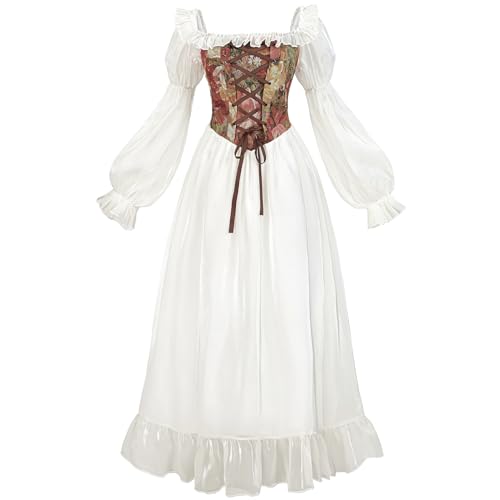 FCCAM Viktorianisches Kleid für Damen Renaissance Kostüm Maxi Mittelalter Hochzeitskleid, Rot/Ausflug, einfarbig (Getaway Solids), 3XL von FCCAM FCCAM
