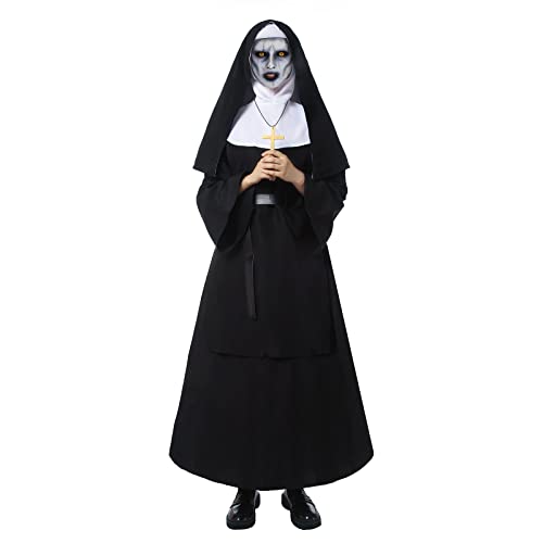 The Nonne Kostüm Damen Nonne Cosplay Valak Outfit Gruseliges Halloween-Kostüm, Schwarz, XXL von FCCAM FCCAM