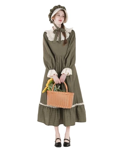 FCCAM Bäuerin Kostüm Belle Damen Kleid Hausmädchen Kostüm Dienstmädchen Braun Schürzenkleid Mädchenhaube Dreiteiliges Set,M von FCCAM