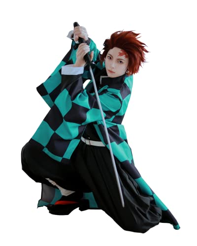 FCCAM Demon Tanjiro Cosplay Kimono Tanjirou Kamado Cosplay Jacke Kostüm Weiblich Männlich 3XL von FCCAM