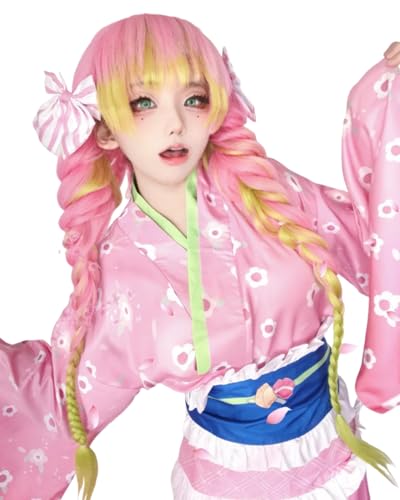 FCCAM Kanroji Mitsuri Cosplay Kostüm Kimono Outfit Rosa Anime Damen Uniform Halloween Karneval Kostüm XS von FCCAM