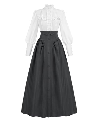 FCCAM Mittelalter Kleidung Damen Festliche Kleider für Damen Viktorianische Kleid Karneval Kostüm Damen nklusive Bluse und Rock, Schwarz, XXL FCCAM Mittelalter Kleidung Damen Festliche Kleider für Damen Viktorianische Kleid Karneval Kostüm Damen nklusive Bluse und Rock, Schwarz, XXL von FCCAM