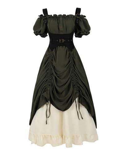 FCCAM Mittelalter Kleidung Damen Viktorianisches Kleid Renaissance Kleid Damen Gothic Dress Baumwolle Maxikleid Kurzarm, Grün, XXL FCCAM Mittelalter Kleidung Damen Viktorianisches Kleid Renaissance Kleid Damen Gothic Dress Baumwolle Maxikleid Kurzarm, Grün, XXL von FCCAM