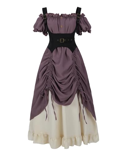 FCCAM Mittelalter Kleidung Damen Viktorianisches Kleid Renaissance Kleid Damen Gothic Dress Baumwolle Maxikleid Kurzarm, Violett, L FCCAM Mittelalter Kleidung Damen Viktorianisches Kleid Renaissance Kleid Damen Gothic Dress Baumwolle Maxikleid Kurzarm, Violett, L von FCCAM