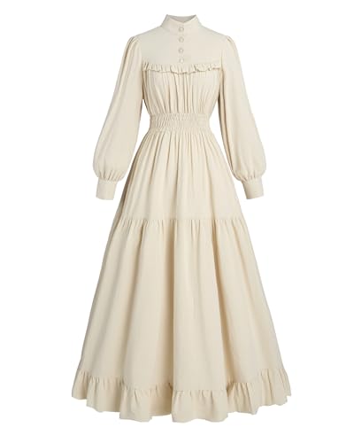FCCAM Damen Mittelalter Kleid Beige Baumwolle Langarm S von FCCAM