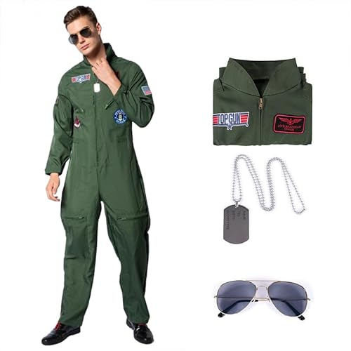 FCCAM Pilot Kostüm Herren T.G Cosplay Flieger Karneval Kostüm Halloween Kostüm Karneval Herren T.G Cosplay Kostüm mit Namensschild und Sonnenbrille, M FCCAM Pilot Kostüm Herren T.G Cosplay Flieger Karneval Kostüm Halloween Kostüm Karneval Herren T.G Cosplay Kostüm mit Namensschild und Sonnenbrille, M von FCCAM