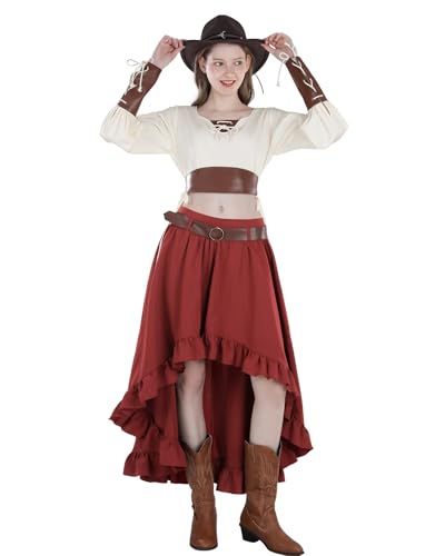 FCCAM Piratin Kostüm Damen Piratin Braut Kostüm Damen Piratenkleid Bluse Rock Set Piraten Outfit Fasching Karneval Kostüm, M von FCCAM