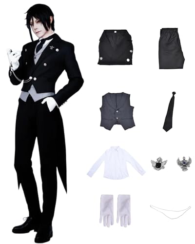 FCCAM Sebastian Cosplay Kostüm Butler Cosplay Outfit Sebastian·Michaelis Cosplay Halloween Karneval Kostüm, L von FCCAM