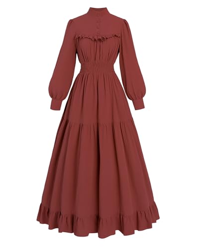 FCCAM Viktorianisches Kleid Damen Baumwolle Maxikleid Langarm Mittelalter Kleid Gothic Dress Retro Kleid Hexenkleid Damen Herbst, Rot, XXL FCCAM Viktorianisches Kleid Damen Baumwolle Maxikleid Langarm Mittelalter Kleid Gothic Dress Retro Kleid Hexenkleid Damen Herbst, Rot, XXL von FCCAM