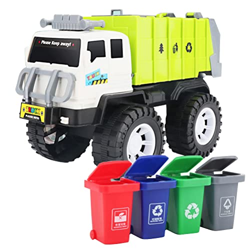 Lseqow Müllwagen-Spielzeug mit 4 Müllsortierdosen für Kinder, Sanitär-LKW, Auto, Müllwagen, Spielset, Spielzeug, Reibungsbetriebenes Auto-Spielzeug für 3 4 5 6 Jahre alte Kinder Jungen Mädchen von FCHMY
