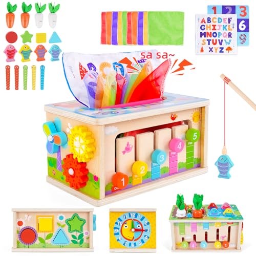 FCSONU Baby Montessori Spielzeug ab 3 Jahre Jungen Mädchen, Tücherbox mit Knistertuch, Motorikwürfel Kinderspielzeug, Kinder Holzspielzeug Steckspiel ab 3-4, Weihnachten Geschenk für Geburtstag FCSONU Baby Montessori Spielzeug ab 3 Jahre Jungen Mädchen, Tücherbox mit Knistertuch, Motorikwürfel Kinderspielzeug, Kinder Holzspielzeug Steckspiel ab 3-4, Weihnachten Geschenk für Geburtstag von FCSONU