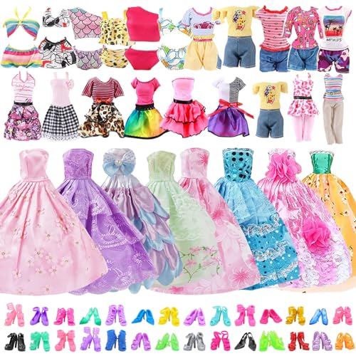 FCXQG 31 Pcs Puppen Zubehör Teiliges Puppenkleidungs Und Zubehörset Kleidungsstücke Für Puppen Puppenkleidungs- Und Zubehörset Puppen Zubehör Puppenkleidung 21 Kleider Und 10 Paar Schuhe von FCXQG