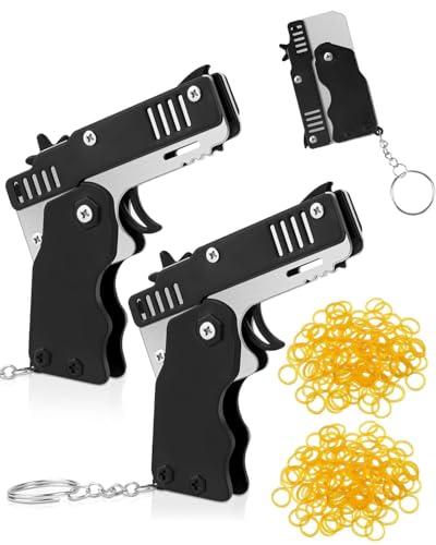 FDCGAS 2 pcs Gummi Pistole,Mini-Gummibandpistole aus Metall,klappbar,6-Schuss mit Schlüsselanhänger und 120 Gummibändern, Metal Folding Schlüsselbund für Outdoor-Aktivitäten für Kinder FDCGAS 2 pcs Gummi Pistole,Mini-Gummibandpistole aus Metall,klappbar,6-Schuss mit Schlüsselanhänger und 120 Gummibändern, Metal Folding Schlüsselbund für Outdoor-Aktivitäten für Kinder von FDCGAS