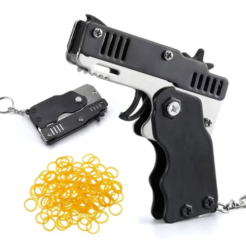 FDCGAS gummi Pistole - 1 pcs Mini-Gummibandpistole aus Metall,klappbar,6-Schuss mit Schlüsselanhänger und 60 Gummibändern, Metal Folding Schlüsselbund für Outdoor-Aktivitäten für Kinder FDCGAS gummi Pistole - 1 pcs Mini-Gummibandpistole aus Metall,klappbar,6-Schuss mit Schlüsselanhänger und 60 Gummibändern, Metal Folding Schlüsselbund für Outdoor-Aktivitäten für Kinder von FDCGAS