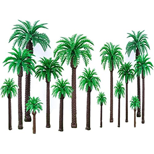 FDDU Miniatur Palme Kunststoff, 24 Stück Mixed Bäume, Kunststoff Kokosnuss Palme, Landschaft Modell Bäume für DIY Landschaft Gartendeko, Modelllandschaft, Basteln Mini Strand Deko Handwerk von FDDU