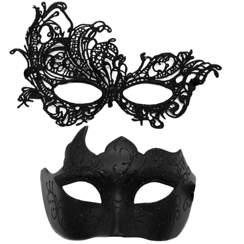 FDEETY 2 Stück Venezianische Maske Herren Damen Elegant und Geheimnisvoll Maskerade Masken Funkelnd Bemalt Zarte Spitze für Halloween Karneval Abendkleid Tanz Ball Party von FDEETY