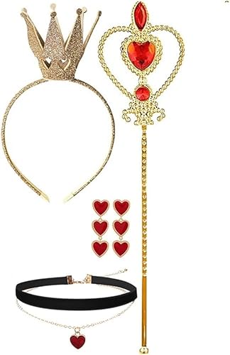 FDEETY 5teiliges Königin Kostüm Zubehör Set Krone Haarreif Zauberstab Halskette Ohrringe Spielzeug Verkleidung Karneval Rollenspiel Zubehör FDEETY 5teiliges Königin Kostüm Zubehör Set Krone Haarreif Zauberstab Halskette Ohrringe Spielzeug Verkleidung Karneval Rollenspiel Zubehör von FDEETY