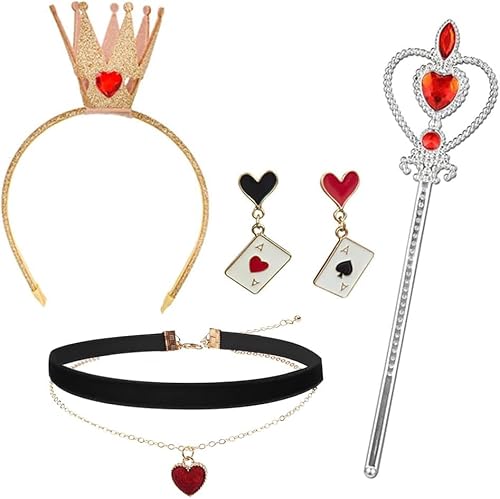 FDEETY 5teiliges Königin Kostüm Zubehör Set Krone Haarreif Zauberstab Halskette Ohrringe Verkleidung Karneval Rollenspiel Zubehör FDEETY 5teiliges Königin Kostüm Zubehör Set Krone Haarreif Zauberstab Halskette Ohrringe Verkleidung Karneval Rollenspiel Zubehör von FDEETY