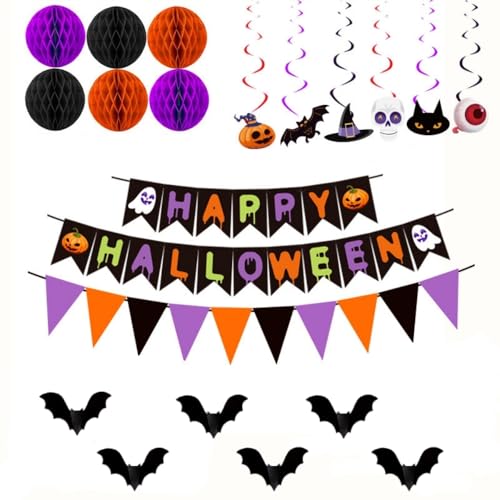 FDEETY Halloween Banner Dekoration Set Geburtstag Deko Banner Luftballons Torten Laterne Flagge Kürbis Dekoration Männer Frauen FDEETY Halloween Banner Dekoration Set Geburtstag Deko Banner Luftballons Torten Laterne Flagge Kürbis Dekoration Männer Frauen von FDEETY