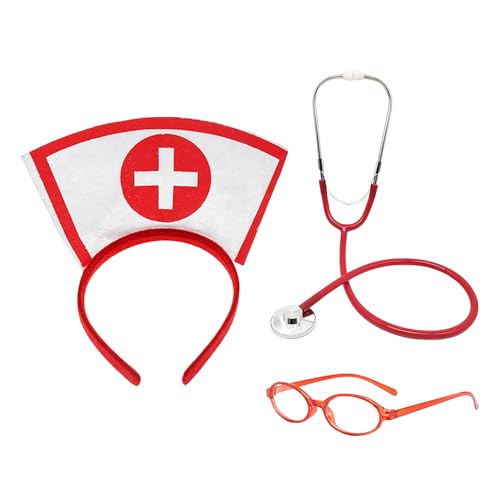 FDGGT 1 Krankenschwester-Stirnband, 1 Stethoskop, 1 Brille, Rote Dekorationen, Kinderspielzeugset, Rollenspiel-Requisiten FDGGT 1 Krankenschwester-Stirnband, 1 Stethoskop, 1 Brille, Rote Dekorationen, Kinderspielzeugset, Rollenspiel-Requisiten von FDGGT