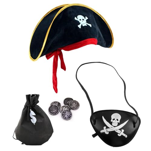 FDGGT 1 Piratenhut Und 1 Piraten-Augenklappe, Mit 1 Münzbeutel, Rollenspielzubehör, Kreatives Verkleidungszubehör FDGGT 1 Piratenhut Und 1 Piraten-Augenklappe, Mit 1 Münzbeutel, Rollenspielzubehör, Kreatives Verkleidungszubehör von FDGGT