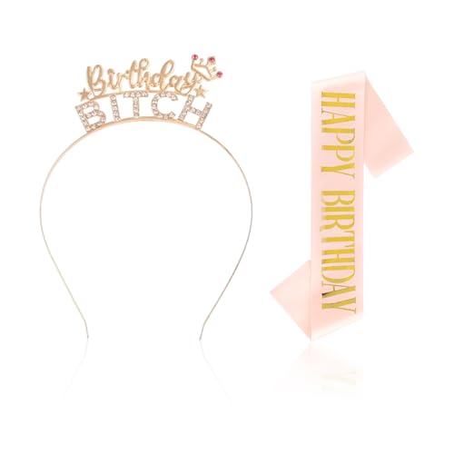 FDGGT 1 Stück Geburtstags-Stirnband, 1 Stück Happy Birthday-Schultergurt, Geburtstagsband, Strass-Stirnband, Geburtstagsparty-Dekoration FDGGT 1 Stück Geburtstags-Stirnband, 1 Stück Happy Birthday-Schultergurt, Geburtstagsband, Strass-Stirnband, Geburtstagsparty-Dekoration von FDGGT