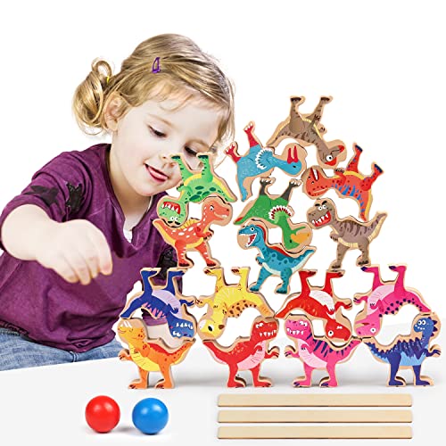 FDTEK Montessori Dinosaurier-Stapelspielzeug für Kinder, aus Holz, Dinosaurier, Stapelblöcke, Balance-Spiel für 3 Jahre alte Jungen und Mädchen FDTEK Montessori Dinosaurier-Stapelspielzeug für Kinder, aus Holz, Dinosaurier, Stapelblöcke, Balance-Spiel für 3 Jahre alte Jungen und Mädchen von FDTEK