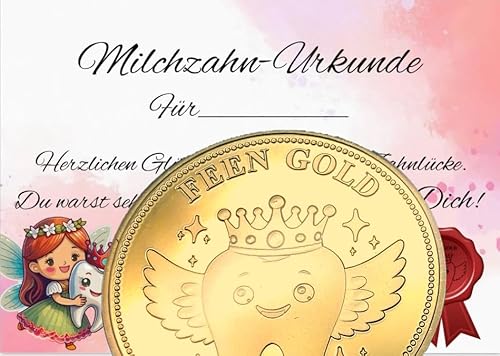 FEEN GOLD Zahnfeemünze Milchzahn Set Zahnfee Milchzahn Urkunde Zertifikat rosa Mädchen und Zahnfee Münze in bordeauxrotem Samtbeutel FEEN GOLD Zahnfeemünze Milchzahn Set Zahnfee Milchzahn Urkunde Zertifikat rosa Mädchen und Zahnfee Münze in bordeauxrotem Samtbeutel von FEEN GOLD