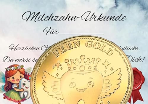 Set Milchzahn Urkunde Zertifikat und FEEN GOLD Zahnfee Münze Coin Taler in bordeauxrotem Samtbeutel, DIN A5 Urkunde, ca. 40mm Münze Set Milchzahn Urkunde Zertifikat und FEEN GOLD Zahnfee Münze Coin Taler in bordeauxrotem Samtbeutel, DIN A5 Urkunde, ca. 40mm Münze von FEEN GOLD