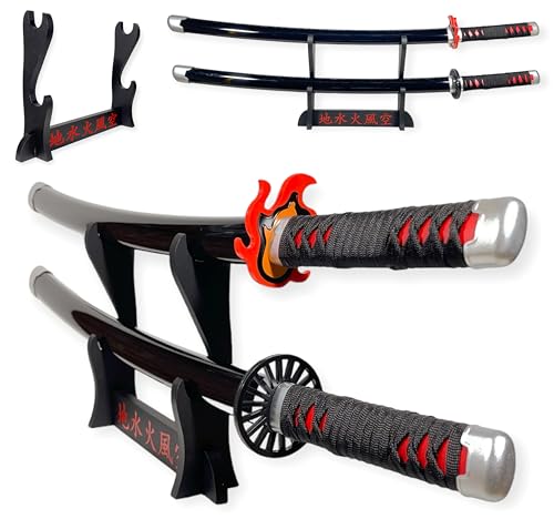 FÉENOMENN Katana Demon Slayer Pack Tanjiro 2 Schwerter – Holzklinge – japanische Halterung inklusive von FEENOMENN