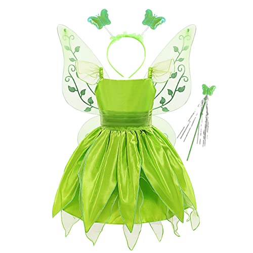 FEESHOW Baby Kinder Mädchen Grüne Waldfee Kostüm Elfe Flügel Tüllkleid Karneval Fasching Geburtstag Cosplay Outfit Grün_C 110-116/5-6 Jahre von FEESHOW
