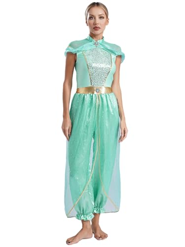 FEESHOW Damen Arabische Märchen Prinzessin Kostüm Orient Kleidung Cosplay Overall Frauen Fasching Halloween Kostüm Party Tanzkleidung Minzgrün 4XL FEESHOW Damen Arabische Märchen Prinzessin Kostüm Orient Kleidung Cosplay Overall Frauen Fasching Halloween Kostüm Party Tanzkleidung Minzgrün 4XL von FEESHOW