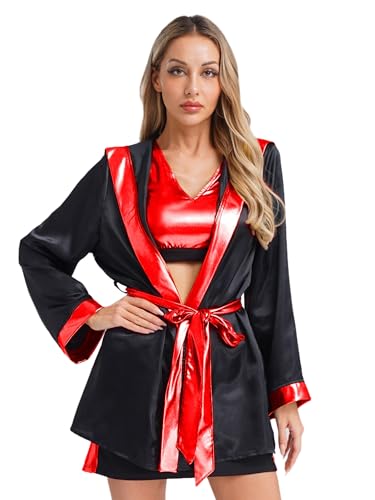 FEESHOW Damen Boxer Kostüm Boxermantel Robe Tank Top Und Minirock Set Sportler Wettkämpfe Faschingskostüme Schwarz Rot M FEESHOW Damen Boxer Kostüm Boxermantel Robe Tank Top Und Minirock Set Sportler Wettkämpfe Faschingskostüme Schwarz Rot M von FEESHOW