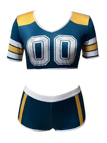 FEESHOW Damen Cheerleading Kostüm High School Musical Outfit Kurzarm Crop Top Shorts Karneval Fasching Kostüm Grün L FEESHOW Damen Cheerleading Kostüm High School Musical Outfit Kurzarm Crop Top Shorts Karneval Fasching Kostüm Grün L von FEESHOW