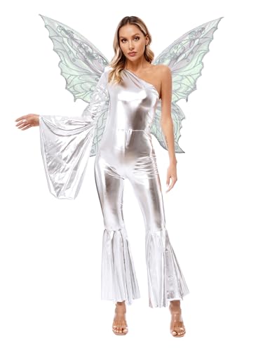 FEESHOW Damen Fee Kostüm Schmetterling Flügel Glitzer Metallic Overall Set Erwachsene Karnevalskostüme Märchen Party Outfit Silber L FEESHOW Damen Fee Kostüm Schmetterling Flügel Glitzer Metallic Overall Set Erwachsene Karnevalskostüme Märchen Party Outfit Silber L von FEESHOW