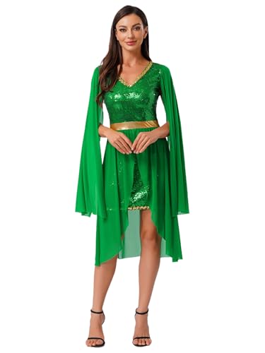FEESHOW Damen Glitzer Fee Kleid Grün Waldelfen Kostüm Karneval Halloween Pailletten Partykleid Mesh Überleger Clubwear Grün M FEESHOW Damen Glitzer Fee Kleid Grün Waldelfen Kostüm Karneval Halloween Pailletten Partykleid Mesh Überleger Clubwear Grün M von FEESHOW