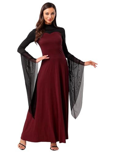 FEESHOW Damen Hexen Kleid Mittelalter Vampir Böse Königin Kostüm Ausgestellte Ärmeln Maxikleid Karneval Halloween Cosplay Outfit Burgundy XL FEESHOW Damen Hexen Kleid Mittelalter Vampir Böse Königin Kostüm Ausgestellte Ärmeln Maxikleid Karneval Halloween Cosplay Outfit Burgundy XL von FEESHOW