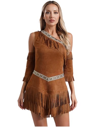 FEESHOW Damen Indianerin Kostüm Hippie Wildleder Kleid mit Fransen Wild Westen Indianer Kostüm Halloween Fasching Karneval Kostüm Braun S FEESHOW Damen Indianerin Kostüm Hippie Wildleder Kleid mit Fransen Wild Westen Indianer Kostüm Halloween Fasching Karneval Kostüm Braun S von FEESHOW