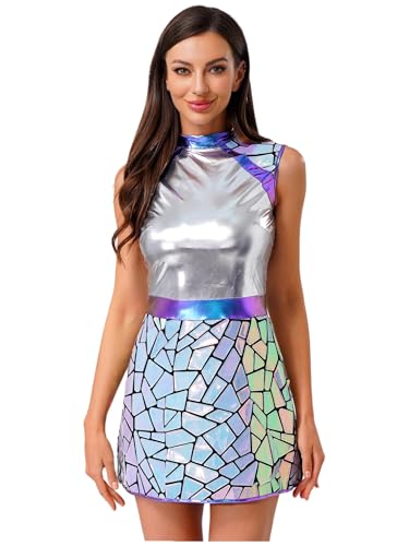 FEESHOW Damen Kostüm Alien Glänzend Metallic Space Girl Kleid Karneval Halloween Kostüm Weltraum Kriegerin Verkleidung Silber S FEESHOW Damen Kostüm Alien Glänzend Metallic Space Girl Kleid Karneval Halloween Kostüm Weltraum Kriegerin Verkleidung Silber S von FEESHOW