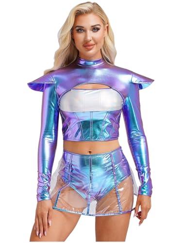 FEESHOW Damen Kostüm Alien Space Girl Kleid Karneval Glänzendes Metallisches Top Transparenter Mini Rock Fasching Kostüm Minzgrün M FEESHOW Damen Kostüm Alien Space Girl Kleid Karneval Glänzendes Metallisches Top Transparenter Mini Rock Fasching Kostüm Minzgrün M von FEESHOW