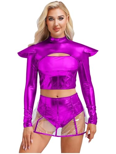 FEESHOW Damen Kostüm Alien Space Girl Kleid Karneval Glänzendes Metallisches Top Transparenter Mini Rock Fasching Kostüm Violett L FEESHOW Damen Kostüm Alien Space Girl Kleid Karneval Glänzendes Metallisches Top Transparenter Mini Rock Fasching Kostüm Violett L von FEESHOW